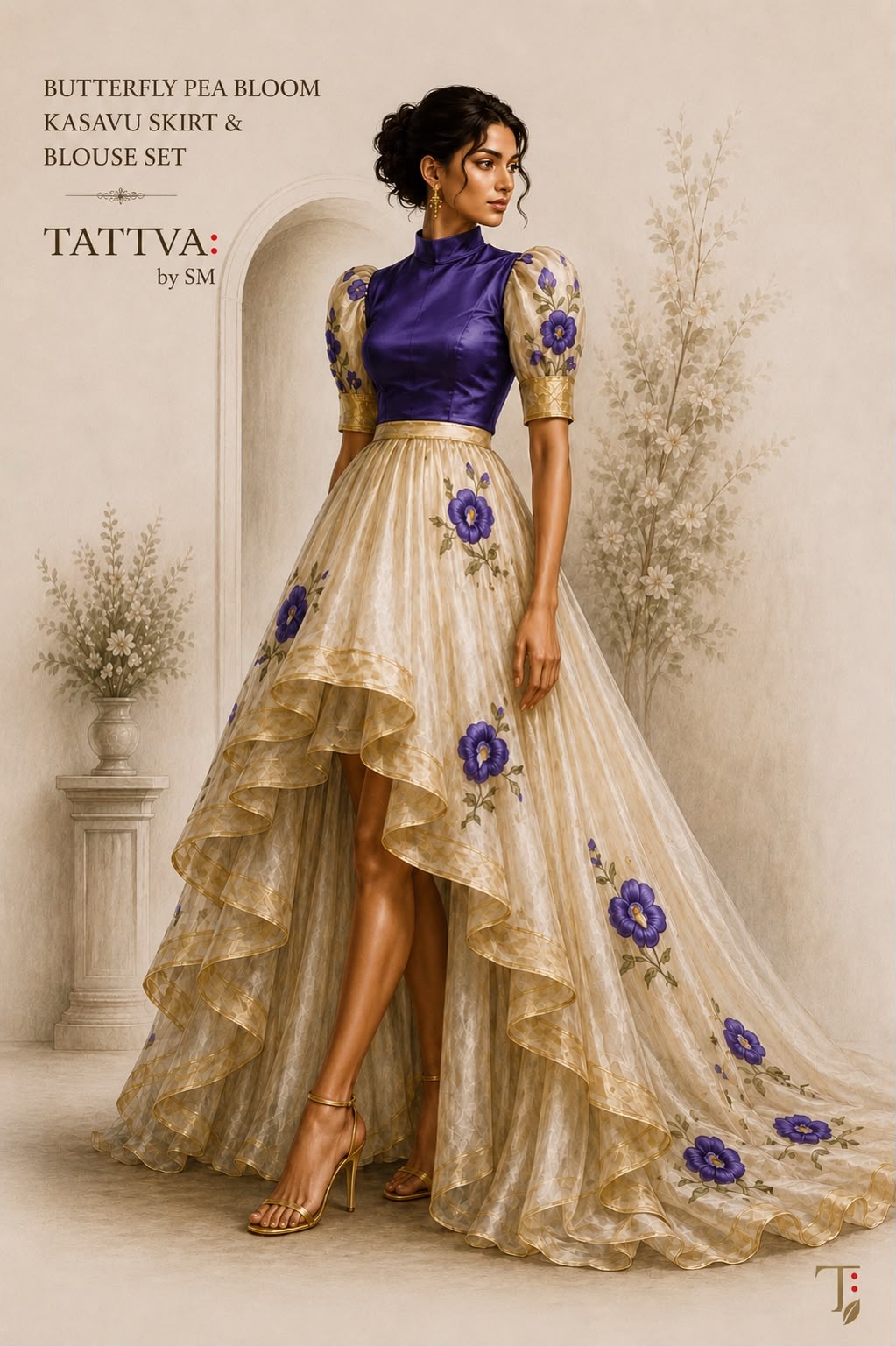 Butterfly Pea Bloom Kasavu Skirt & Blouse Set